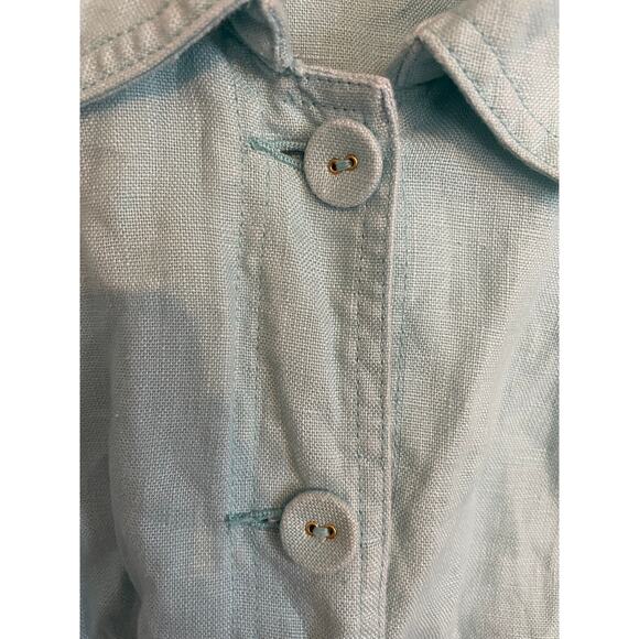 Charter Club Womens Medium Button Up Top All Linen Fabric Covered Buttons Blue - Picture 3 of 11